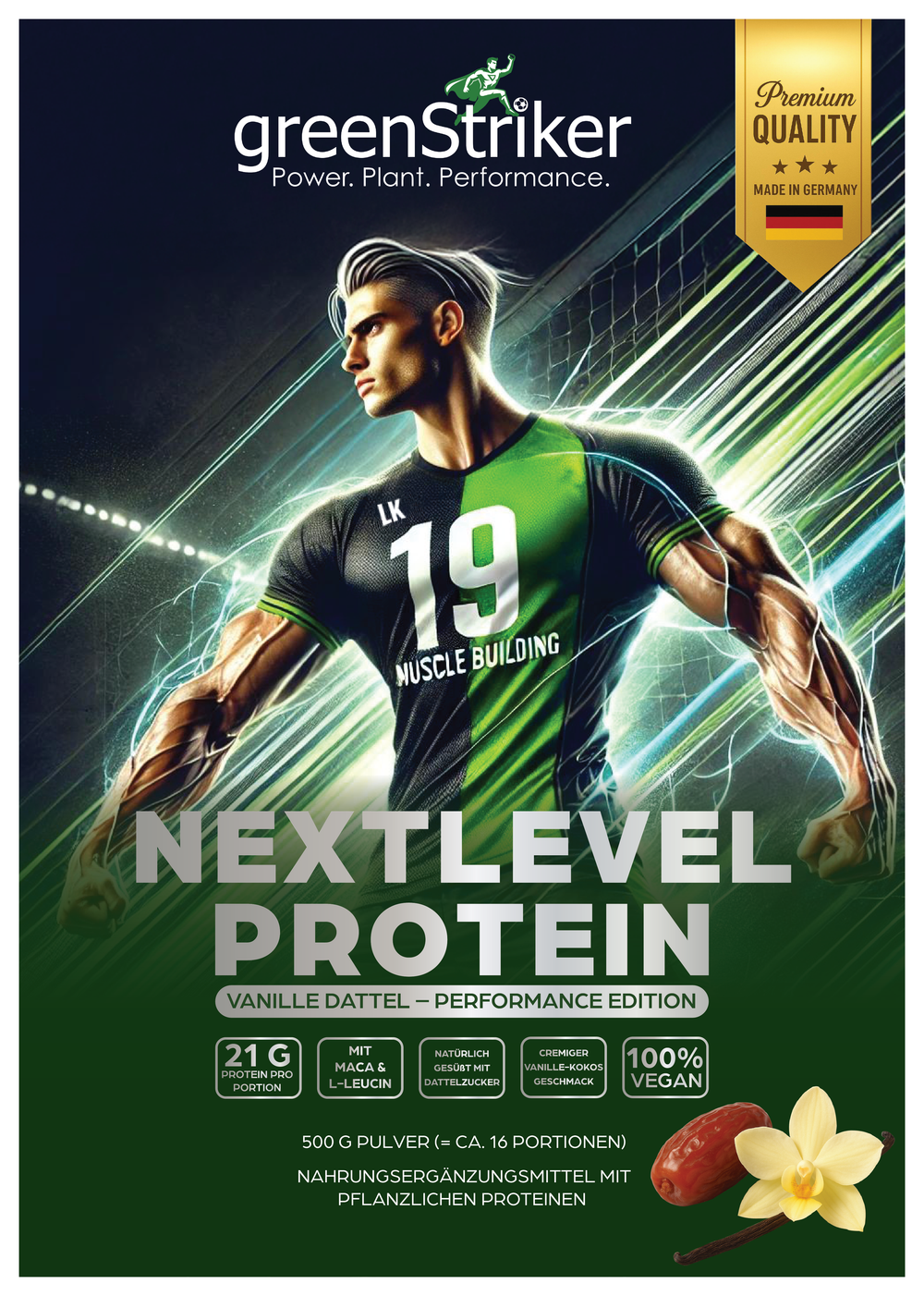 NextLevel Protein – Pflanzliches Protein Vanille Dattel | GreenStriker